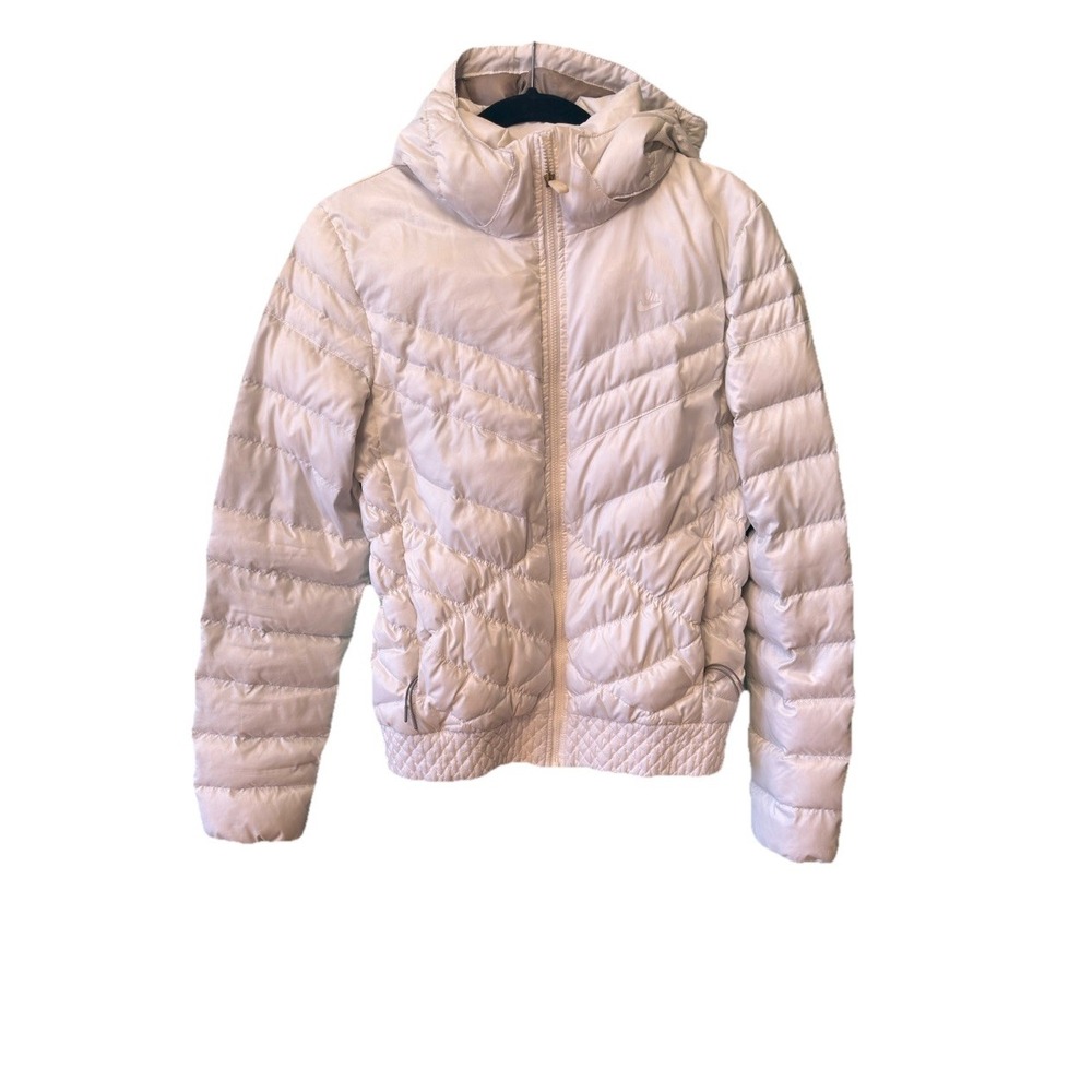 Nike Storm Fit Hooded Goose Down Blue Puffer Jacket Full Zip Women Medium Beige